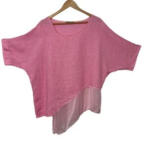 Free for Humanity Womens Italian Linen Asymmetric Top OS Summer Casual